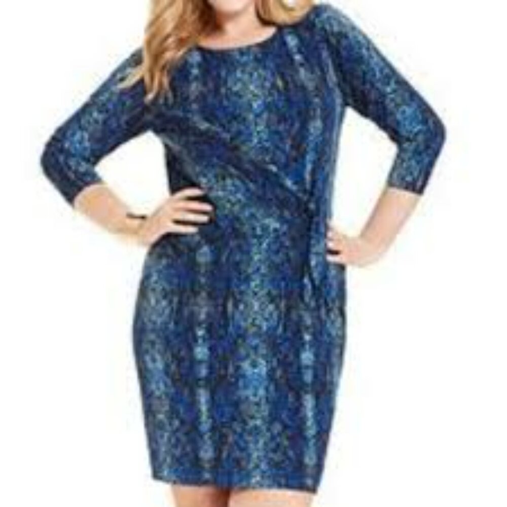 Calvin Klein Blue and Black Long Sleeve Dress